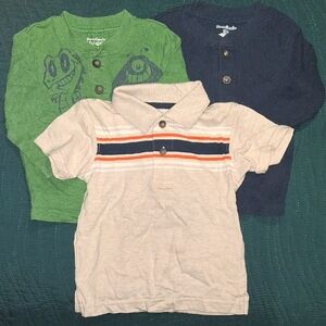 Kids Monster Graphic and Striped Polo Shirt Set